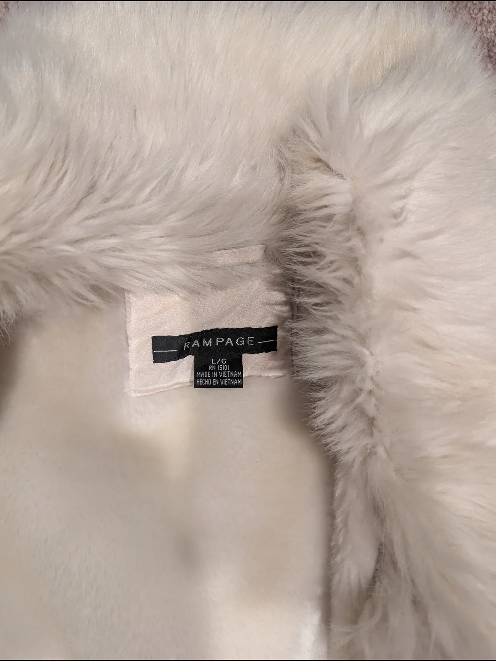 Rampage Cream Faux-Shearling Trench Coat with Fur Trim - Picture 2 of 3